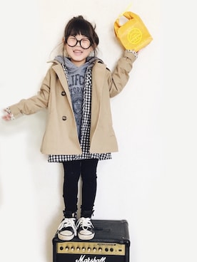 「ギンガムチェックシャツ」｜chelsea♡さん（キッズ・110cm）の冬コーディネート
