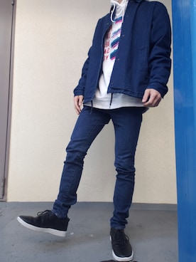 「GU（ジーユー）の（GU）スキニーフィットジーンズ（MEN ⁄ ジーンズ）」を使った、タイガ/taigaさん（メンズ・160cm）の春コーディネート