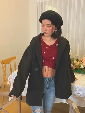 「搭配」｜「アイテム（ジャケット/アウター）」を使った、毛小麦mokiさん（レディース・163cm）の春コーディネート