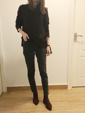 「アイテム（ブーティ、レッド系）」を使った、colovehhさん（レディース・170cm）の秋コーディネート