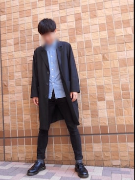 「UNIQLOU」｜「アイテム（チェスターコート）」を使った、Ｕ字さん（メンズ・178cm）の秋コーディネート