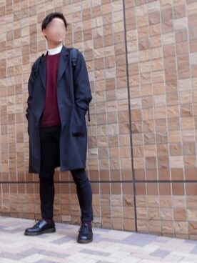 「UNIQLO Uのアイテム（チェスターコート、ブラック系）」を使った、Ｕ字さん（メンズ・178cm）の秋コーディネート