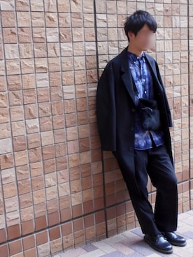 「UNIQLO Uのアイテム（チェスターコート、ブラック系）」を使った、Ｕ字さん（メンズ・178cm）の秋コーディネート