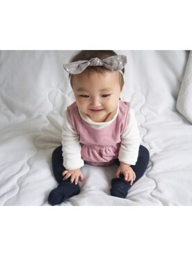 「アイテム（タイツ/ストッキング、ブルー系）」を使った、emma.iさん（キッズ・70cm）の秋コーディネート