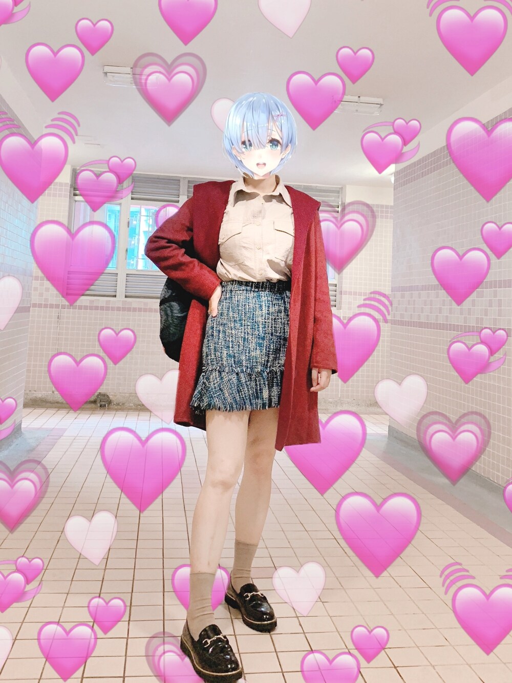 「ootd、164cm、基礎款」｜「eight sixtyのアイテム（スカート、ブルー系）」を使った、Regina 💜さん（レディース・164cm）の春コーディネートの1枚目の写真