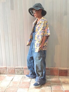 「アロハシャツ」｜「アイテム（サロペット/オーバーオール）」を使った、megtoranatugさん（キッズ・100cm）の夏コーディネート