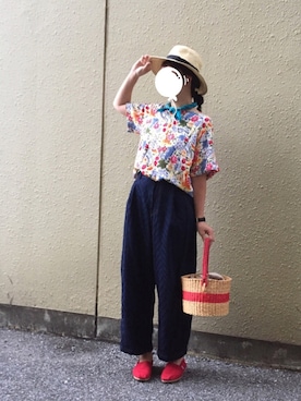 「花柄トップス」｜「アイテム（スリッポン）」を使った、wakaba@さん（レディース・163cm）の夏コーディネート
