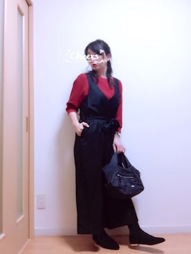 「chambre de charme（シャンブルドゥシャーム）のアイテム（サロペット/オーバーオール）」を使った、wakaba@さん（レディース・163cm）の冬コーディネート