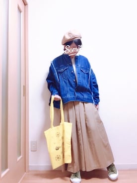 「リメイクデニム」｜「アイテム（トートバッグ）」を使った、wakaba@さん（レディース・163cm）の春コーディネート