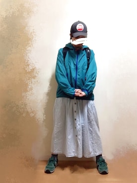 「デニムワンピース」｜「アイテム（ナイロンジャケット）」を使った、wakaba@さん（レディース・163cm）の春コーディネート