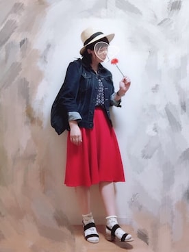 「ストローハット」｜「アイテム（ブルゾン）」を使った、wakaba@さん（レディース・163cm）の春コーディネート