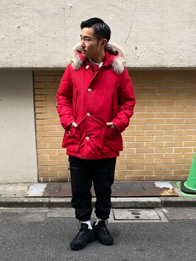 ダウンジャケット コートを使った 赤ダウン のメンズ人気ファッションコーディネート ユーザー ショップスタッフ Wear