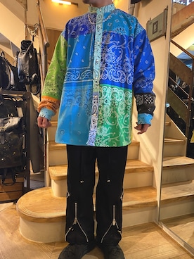「ノーカラーシャツ」｜「アイテム（ノーカラージャケット）」を使った、TAIGAさん（メンズ・167cm）の冬コーディネート