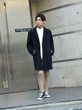 「NAVY（ネイビー）のアイテム」を使った、マックハウスZOZOスタイリスト メンズさん（メンズ・178cm）の冬コーディネート