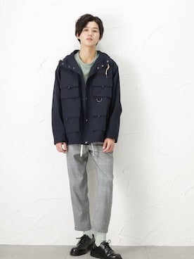 「アイテム（マウンテンパーカー、ブルー系）」を使った、マックハウスZOZOスタイリスト メンズさん（メンズ・179cm）の春コーディネート