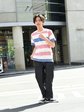 「NAVY（ネイビー）のアイテム（パンツ）」を使った、マックハウスZOZOスタイリスト メンズさん（メンズ・178cm）の春コーディネート