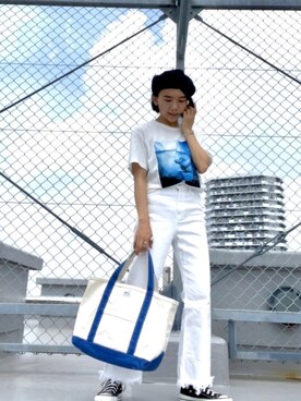 「Tシャツ×デニム」｜「アイテム（ハンチング/ベレー帽）」を使った、ma---riさん（レディース・151cm）の夏コーディネート