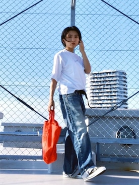 「白Tシャツ×デニム」｜「アイテム（その他）」を使った、ma---riさん（レディース・151cm）の夏コーディネート