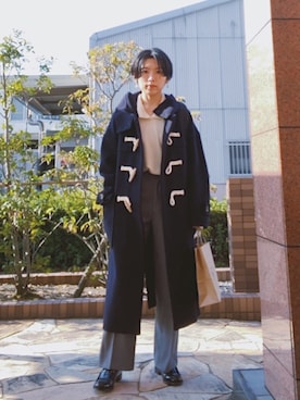 「白ニット」｜「アイテム（ダッフルコート）」を使った、ma---riさん（レディース・151cm）の秋コーディネート