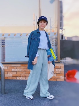 「サテンパンツ」｜「アイテム（デニムジャケット）」を使った、ma---riさん（レディース・151cm）の春コーディネート