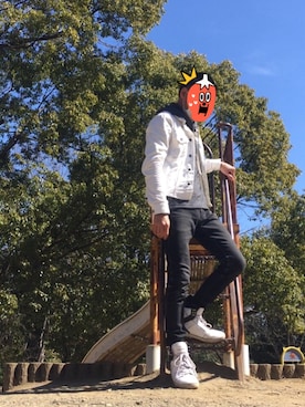 「no brand（ノーブランド）のアイテム（デニムジャケット、ホワイト系）」を使った、kenkenさん（メンズ・175cm）の冬コーディネート