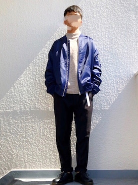 「SEVENDAYS=SUNDAY（セブンデイズサンデイ）のアイテム（MA-1）」を使った、まじんこさん（メンズ・173cm）の秋コーディネート