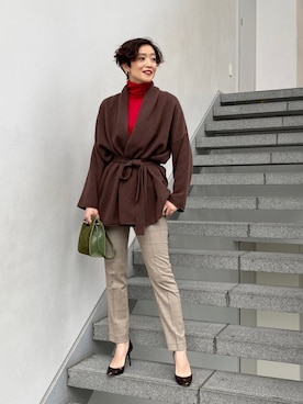 「アイテム（ハンドバッグ、グリーン系）」を使った、Tomoko.Kさん（レディース・163cm）の秋コーディネート