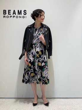 「アイテム（ライダースジャケット）」を使った、Tomoko.Kさん（レディース・163cm・40代）の春コーディネート