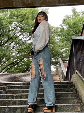 「non-hedgeのアイテム（パンツ、ブルー系）」を使った、kozuecさん（レディース・160cm）の春コーディネート