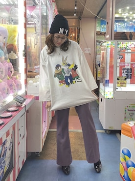 「Right-on（ライトオン）のアイテム（Tシャツ/カットソー、ホワイト系）」を使った、kozuecさん（レディース・160cm）の春コーディネート