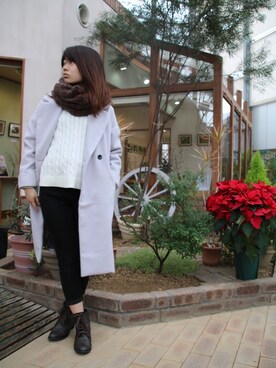 「AS KNOW AS PINKY（アズノゥアズピンキー）のアイテム（チェスターコート）」を使った、みさん（レディース・159cm）の冬コーディネート