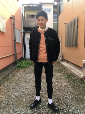 「ソックス」｜「アイテム（ノーカラージャケット）」を使った、𝐊さん（メンズ・180cm）の冬コーディネート