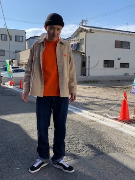 「UNIVERSAL OVERALL（ユニバーサルオーバーオール）のアイテム（ブルゾン）」を使った、𝐊さん（メンズ・180cm）の春コーディネート