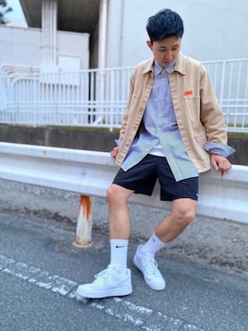 「UNIVERSAL OVERALL（ユニバーサルオーバーオール）のアイテム（ブルゾン）」を使った、𝐊さん（メンズ・180cm）の春コーディネート