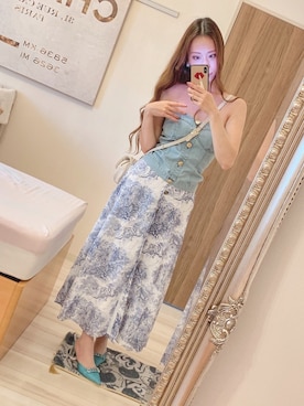 「アイテム（チューブトップ、ブルー系）」を使った、りぼんさん（レディース・164cm）の夏コーディネート