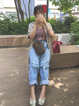 「UNIQLO（ユニクロ）のハイライズワイドストレートジーンズ（デニムパンツ）」を使った、ちんさん（レディース・160cm）の春コーディネート