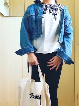「GRL（グレイル）のアイテム（デニムジャケット）」を使った、くみさん（レディース・155cm）の春コーディネート