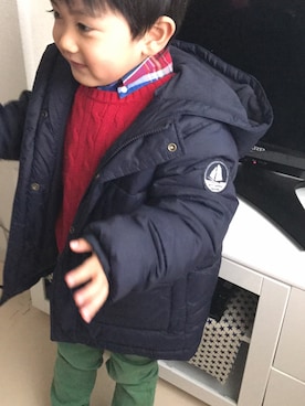 「PETIT BATEAU（プチバトー）のアイテム（ダウンジャケット/コート）」を使った、きっとさん（キッズ・100cm）の冬コーディネート
