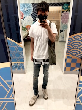 「H&M（エイチ・アンド・エム）のアイテム（その他シューズ）」を使った、  SHIGETOさん（メンズ・177cm）の夏コーディネート