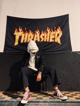 「アイテム（モッズコート、ホワイト系）」を使った、Lil_cdyさん（メンズ・183cm）の秋コーディネート