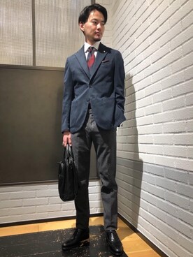 「アイテム（ハンカチ/ハンドタオル、ブラック系）」を使った、morimoto11289さん（メンズ・177cm）の秋コーディネート