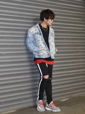 「Guess（ゲス）のアイテム（デニムジャケット）」を使った、kaakun.さん（メンズ・175cm）の春コーディネート