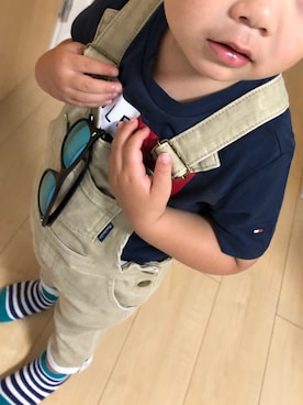 「Moujonjon（ムージョンジョン）のアイテム（オールインワン・サロペット）」を使った、KEITOさん（キッズ・100cm）の夏コーディネート