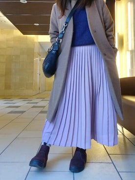 「TIENS ecoute（ティアンエクート）のアイテム（ノーカラーコート）」を使った、Hornさん（レディース・155cm）の冬コーディネート
