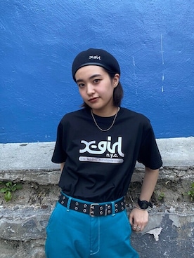 「アイテム（Tシャツ/カットソー、ブラック系）」を使った、X-girl STAFFさん（レディース・166cm）の春コーディネート