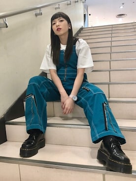 「ソックス」｜「アイテム（オールインワン・サロペット）」を使った、X-girl STAFFさん（レディース・150cm）の夏コーディネート
