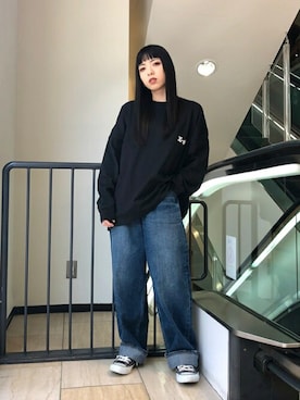 「アイテム（ボディバッグ/ウエストポーチ、ピンク系）」を使った、X-girl STAFFさん（レディース・150cm）の秋コーディネート