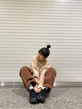 「X-girl（エックスガール）のWIDE TAPERED PANTS（その他パンツ）」を使った、X-girl STAFFさん（レディース・151cm）の冬コーディネート