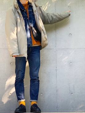 「セットアップコーデ」｜「アイテム（ダウンジャケット/コート）」を使った、だいさん（メンズ・177cm）の春コーディネート