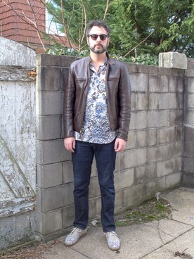「Levis」｜「アイテム（ライダースジャケット）」を使った、Mason Kraneさん（メンズ・183cm）の冬コーディネート